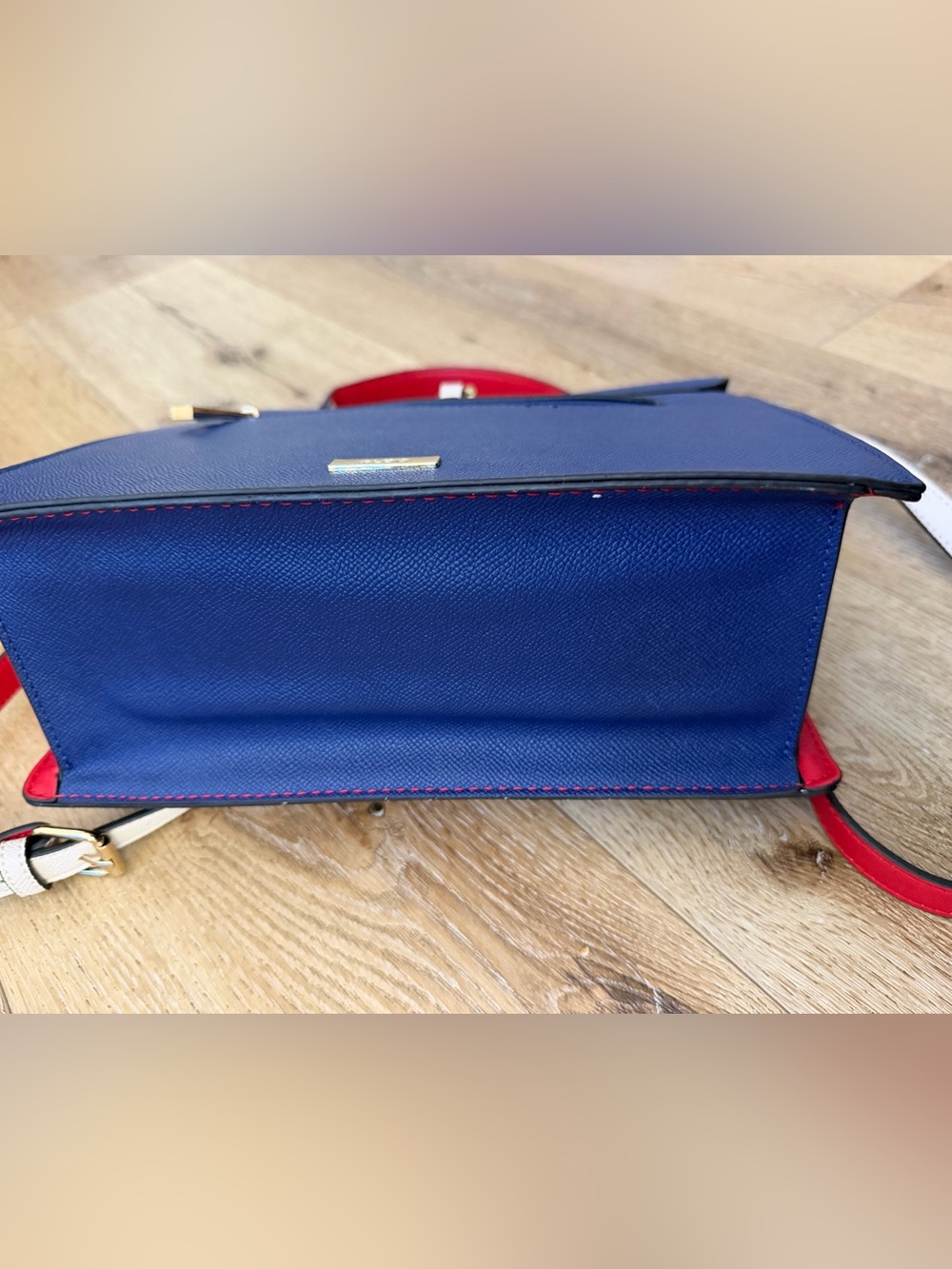 Aldo Blue, Cream & Red Structured Cross body Top-Handle Bag - Picture 3 of 9